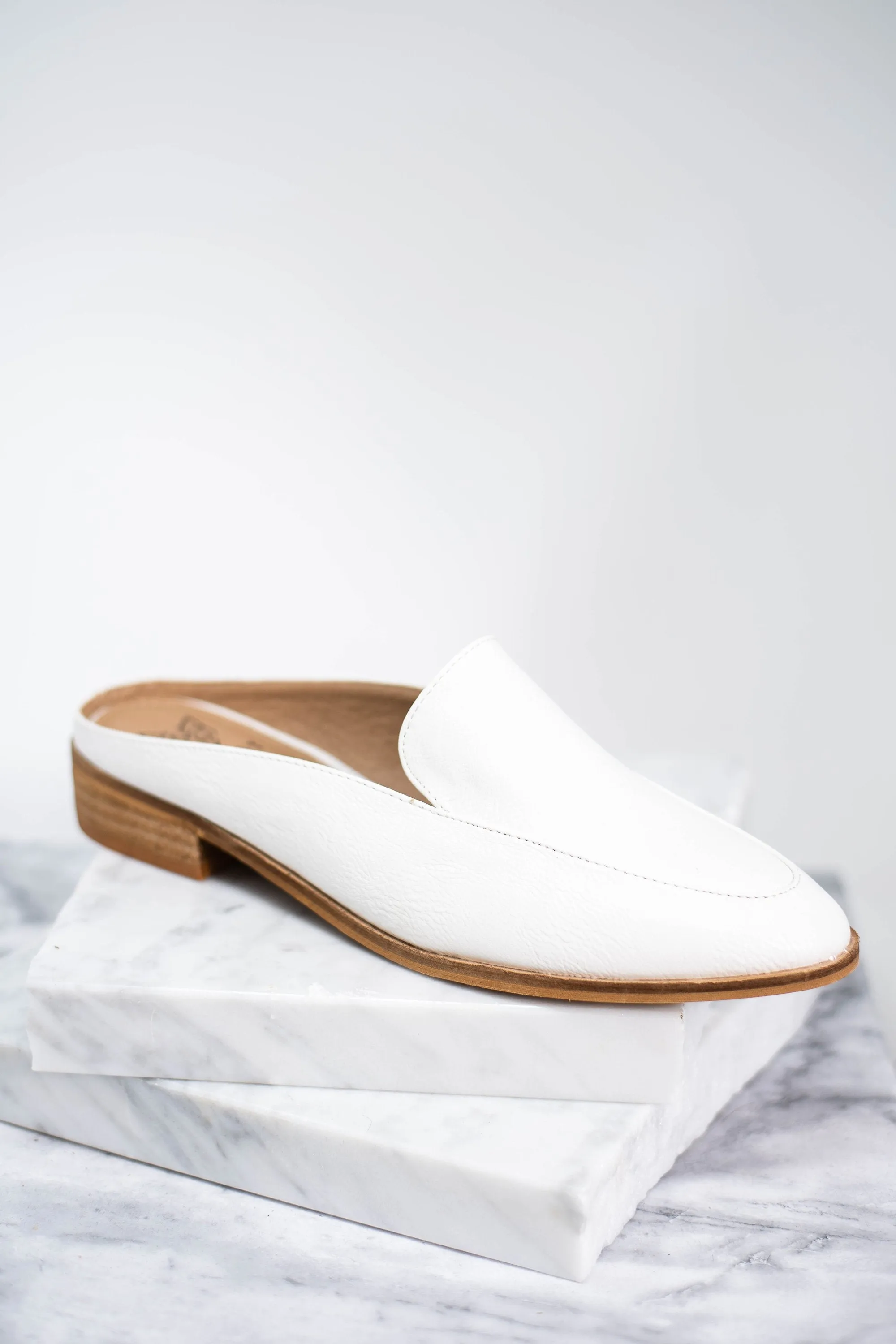 Level Up White Flat Mules
